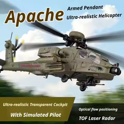 New C170 Apache AH-64D RC Helicopter 1/48 Military 6CH Brushless Coreless Motor TOF Optical Flow Pos