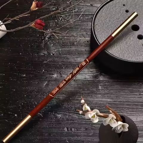 45cm Ancient Mythology Golden Hoop Stick Carved Pattern in Solid Wood Material Martial Arts Performa