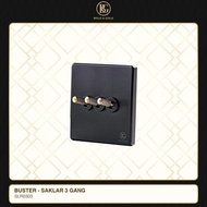 SHIPPINGbebas - BUSTER LIGHT SWITCH 3 GANG BLACK - BUSTER LIGHT SWITCH 3 GANG BLACK