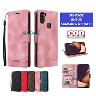 Terlaris Casing SAMSUNG A11 M11 model flip buka tutup case kulit ada tempat foto dan kartu juga tali