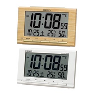 SEIKO Clock Table White Body Size: 9.1 X 14.8 4.7 Cm Alarm Radio Waves Digital Calendar Temperature Humidity SQ789W