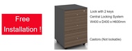 LZD (Ready Stock Fully Installed) Mobile 3 Drawers (2 small and 1 big) with lock  Baycus Mobile Pedestal with 3 Drawers (Dark Brown) | Lock with 2 keys | Office Mobile Drawers with central locking system