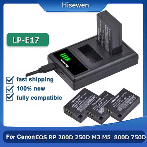 LPE17 LP E17 LP-E17 Battery +LED USB Dual Charger for Canon EOS r100 RP 200D M3 M6 750D 760D T6i T6s