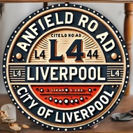 1pc Vintage Liverpool Anfield Road Metal Sign, Round Iron Plaque Perfect Decoration For Bedroom, Kit