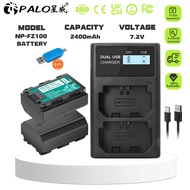 PALO 2-slot charger NP-FZ100 Battery 7.2V 2400MAH USB Charger Sony A6600 A7III A7IV A9 FX3 ZVE1 MVP