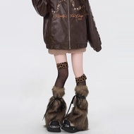 Retro Modern Coffee Color Fur Lace-Up Shoe Cover Imitation Fur Boots Socks Millennium Style Hot Girl
