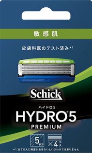 Hydro Schick Hydro 5 高級敏感肌膚替換刀片（4 片裝）帶 5 片皮膚保護刀片 藍色