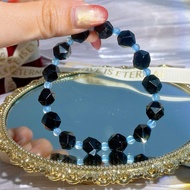 Faceted Black Agate x Aquamarine Design Bracelet|Eloquence Communication Expression|Remove Bad Luck|