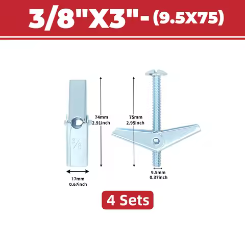 4 Sets Heavy Duty Zinc Plated Toggle Wings Hollow Wall Anchors with Screws for Drywall Plasterboard