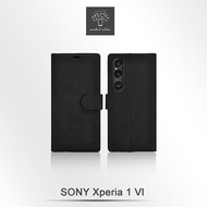 Metal-Slim Sony Xperia 1 VI 高仿小牛皮前扣磁吸內層卡夾皮套-晶鑽黑