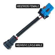 H8 Converter Socket/H9/H11/H16 MALE to HB3/9005 FEMALE
