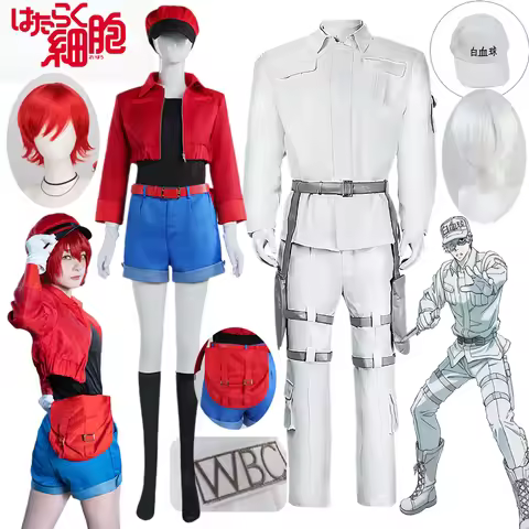 Anime Cells at Work! White Blood Cell Red Blood Cell Cosplay Costume Wig Full Set Uniform Suit Hallo