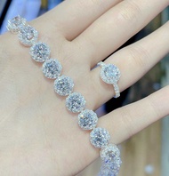 Set 1 lắc tay 1 nhẫn nữ mạ bạch kim đính xoàn cực đẹp cực sang