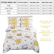Pokemon Pikachu Eevee Snorlax Bedsheet / Fitted Sheet Set / Quilt Cover Set 900 Thread Count 100% Co
