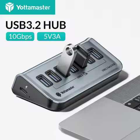 Yottamaster USB-C 3.2 Hub 7 Port USB Hub Powered 5V/3A USB 3.2 Gen2 10Gbps Data Hub for Laptops Surf