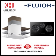 FUJIOH FR-CL1890 R/V 900MM CHIMNEY COOKER HOOD + FH-GS7030 SVGL BLACK GLASS GAS HOB BUNDLE