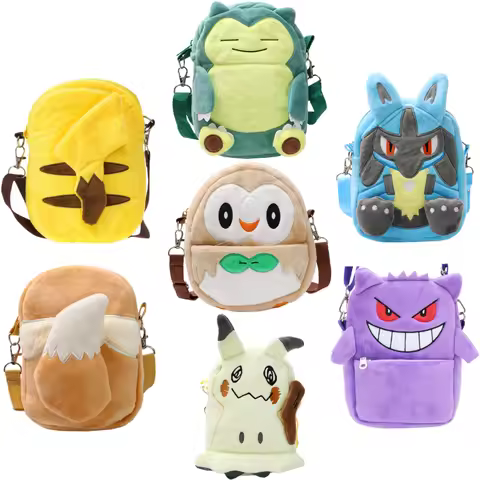 Kawaii Pokemon Pikachu Gengar Lucario Rowlet Plush Toys Bag Cute Anime Mimikyu Eevee Psyduck Peluche