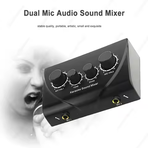 Portable Karaoke Sound Mixer Professional Dual Mic Inputs Audio System Digital Audio Sound Machine E