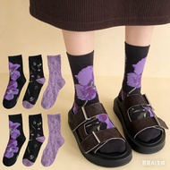 3 Pair Fashion Ruffle Hem Socks Women Gentle Sweet Stereoscopic Flower Print Long Socks Autumn Winte