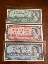 少見1954加拿大1、2、5元年輕女王像（3張合拍）