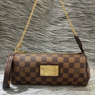 LV N55213 EVA 咖啡棋盤格紋 金牌 金鍊 肩背包 斜背包 晚宴包 腋下包 麻將包 手提包