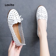 Lovito Elegant Boat Shoes Bow Hollow Upper Soft Sole Shoes Boat Shoes for Women LFA89036