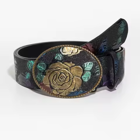 Vintage Bohemian Y2K Multi-Color Random Irregular Rose Print Women'S Belt, Suitable For Holiday Part