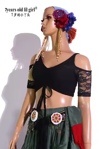 Belly Dance Top Ats Tribal Lace Choli Short Sleeve Women's Costume GII11