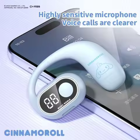 Sanrio Headphone Kuromi Wireless Bluetooth Earphones with Mic Ear Hook HIFI Stereo HD Call Open Sing