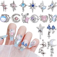 16 Styles Luxury Moon Star Nail Charms for Acrylic Nails Alloy Rhinestone Star Moon Nail Art Charms 