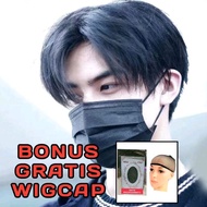 HITAM Men's Short Wig Wig Wig Black Color Middle Split Korean Men's Wig For Party