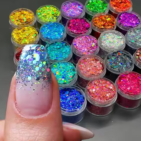 24 Colors Holographic Chunky Glitter 24 Colors Total Laser Nail Glitter Flakes Chunky Holographic La