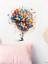 1入組多色熱氣球牆貼,適用於臥室、客廳家居牆壁裝飾,自黏式藝術品