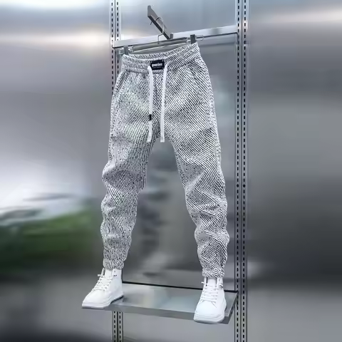 Men's Casual Pants Spring Autumn Dstring Cuffed Lined Long Trousers Youth Faion Loose Fit ket Detail