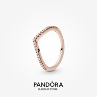 Pandora 14k Rose Gold-Plated Sparkling Wishbone Ring