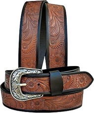 Affilare Western Genuine Leather Floral Tooled Casual Jeans Belt For Men and Women 30AB109