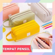 BG66 2-Sided Pencil Case Dual Zipper SLOT Pen Wallet Pouch Cosmetic Stationery Box Two Zippers 55D3