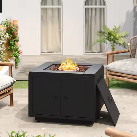 30 Inch Square Black Steel Fire Pit Table 40000BTU Outdoor Gas Fire Table Heater for Patio Garden Ca