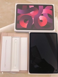 Apple iPad Air 5 64G 10.9吋 WiFi 無瑕疵 95成新 粉色2023/09購入 保固內 贈粉色保護殼 有貼螢幕玻璃貼