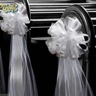 (Unique) Church Wedding Pew Bows With Long Tulle Tails Chair Aisle Decor Wedding Car Decoration For 