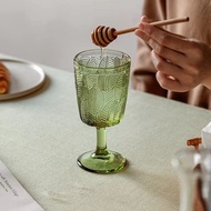 KHOME.PH 1pc Vintage Leaves Pattern Embossed Goblet Wine Goblet Water Goblet Glassware 350ml Glass