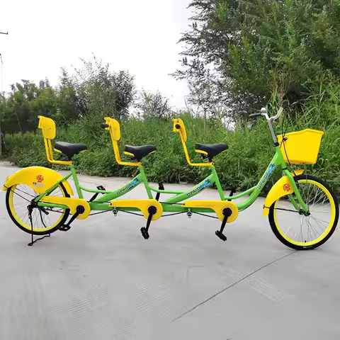 24 Inch Multi-Rider Bike 3-Person Steel Frame Bicycle Heavy Duty Tandem Tricycle Perfect for Family