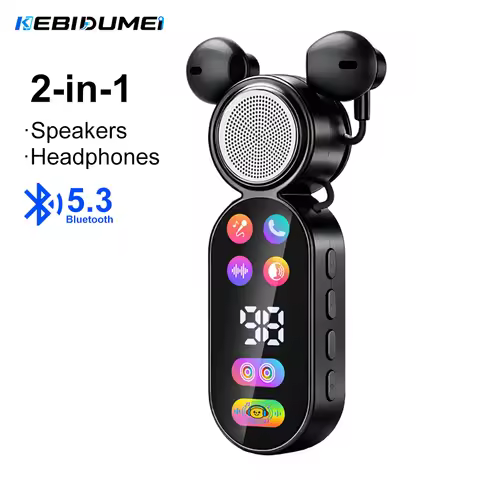KEBIDUMEI Bluetooth 5.4 Earphones with Speaker Function Mini Speaker Headphones Portable Speaker LED