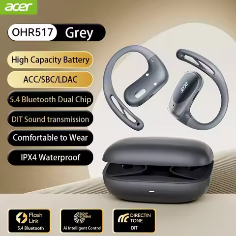 Acer OWS Open-Ear Earphones Ear Hooks Wireless Bluetooth 5.4 Headphones Hi-Res Earphones Bass Boost