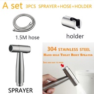 A SET SG New arrival button press Safe Stainless Steel Hand Held Toilet Bidet Sprayer Bathroom Shower Water Spray Head with holder and hose