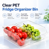 Clear Stackable Fridge Storage Organizer Bins with Drainage Base, 2 Sizes Food Storage Caddy for Fru