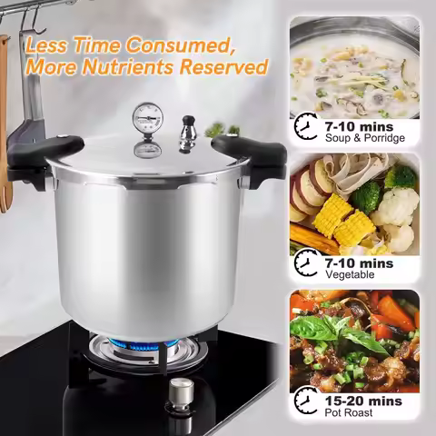 23QT Induction Compatible Pressure Cooker & Canner, 105KPa Aluminum Alloy, Pressure Gauge, No Chemic