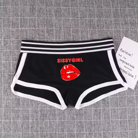 SISSY Girl Red Lips Underwear for Women Funny Female Boxer Shorts Cotton Boyshorts Cute Girl Panties