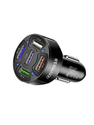1入組黑色5個端口USB汽車充電器35W 6.1A 迷你快速充電USB汽車充電器，與iPhone 15 14 13小米華為手機充電器適配器相容於車上使用