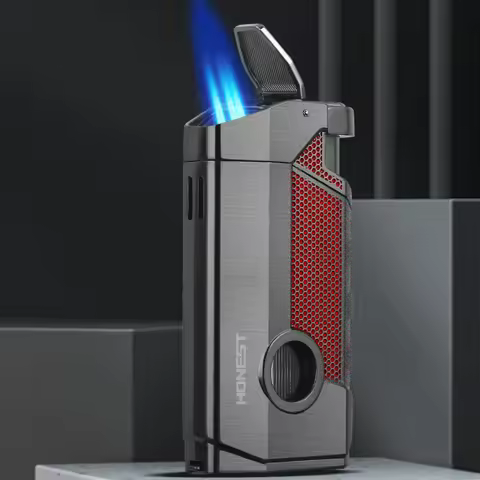 Honest Triple Jet Torch Cigar Lighter Windproof Butane Gas Lighter with Cigar Punch Cutter Metal Lig